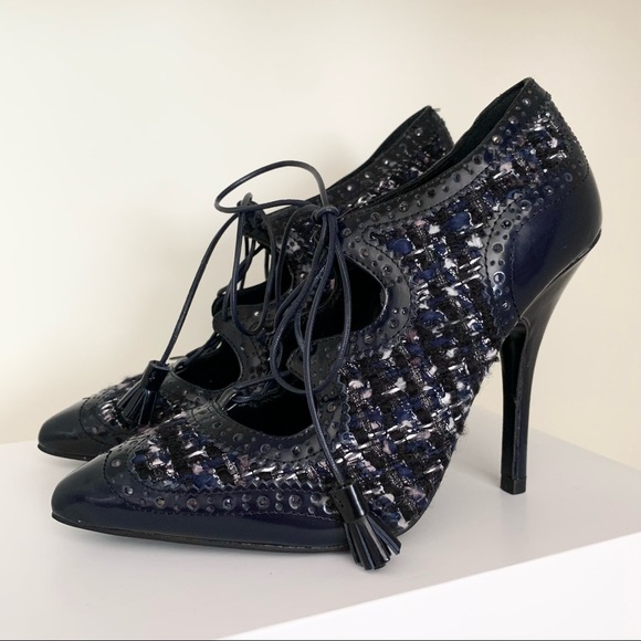 Tory Burch tweed tassel lace up oxford heels - Picture 11 of 16